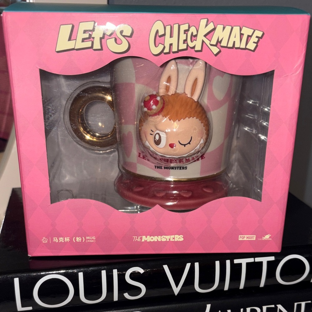 Let’s Checkmate Pink Bunny Character Mug with Gold Handle